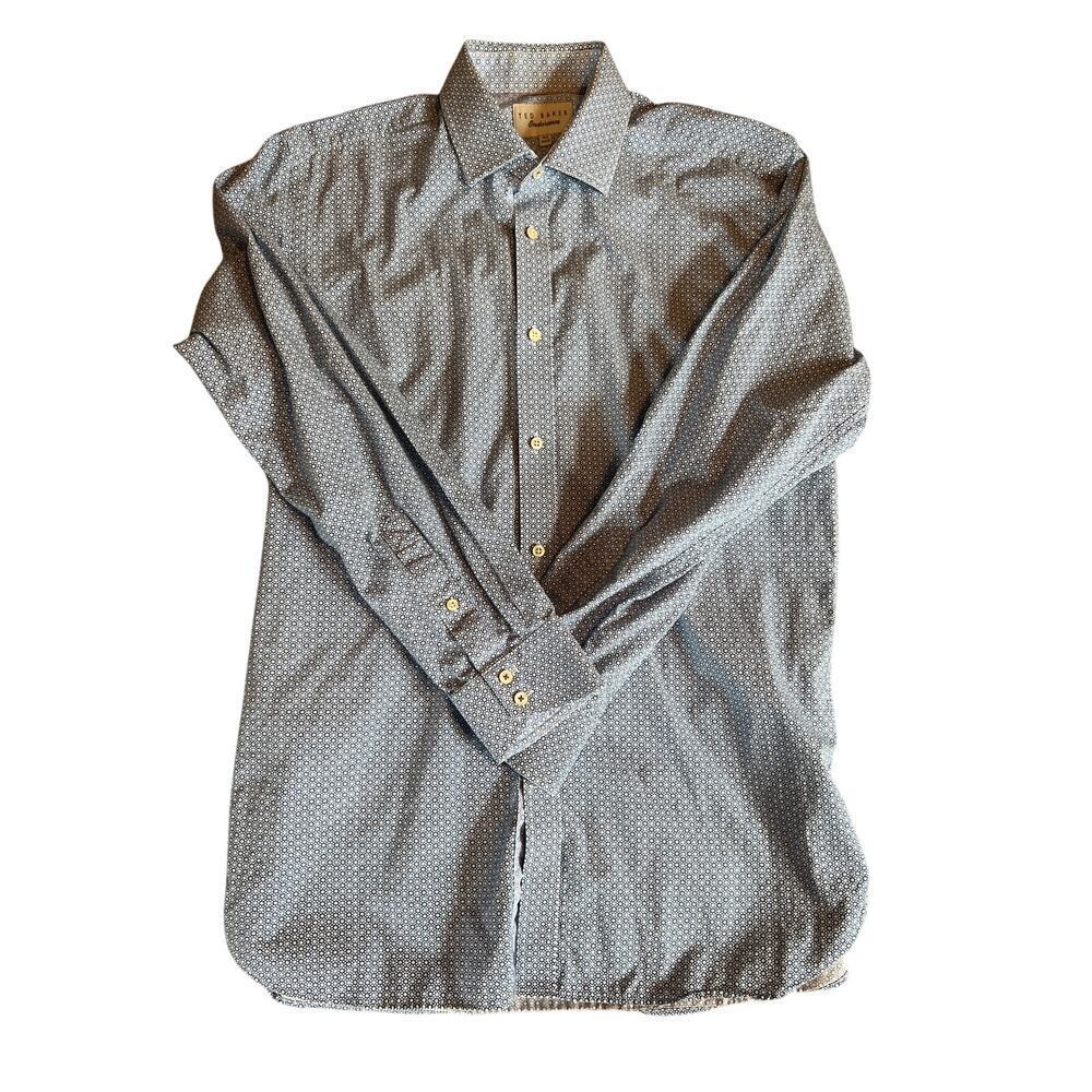 Ted Baker Endurance Blue Geometric Print Long Sleeve Button Up. Size 15.5 32/33